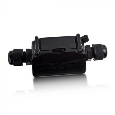 CA-BOX B 2x IP65 Spojovací, kabelová krabice, materiál plast černá, pro 2 kabely d=8-12mm, vodiče 3x0,5-2,5mm2, 230V, IP65, rozměry 123x46x33mm