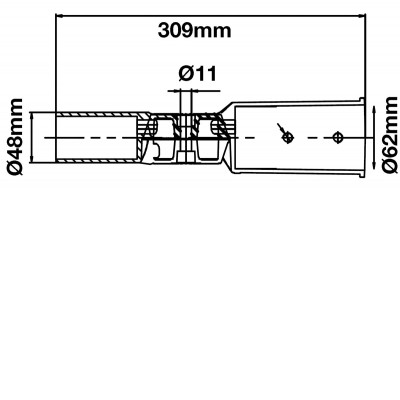 VT-795-1 VÝPRODEJ Adaptér, redukce pro instalaci svítidla veřejného osvětlení na stožár, nebo výložník, nastavitelný sklon, materiál hliník, povrch šedá tmavá, přechod d=60mm na d=48mm, l=344mm