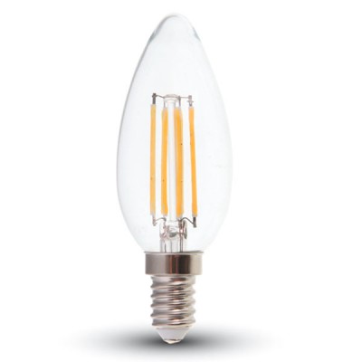 VT-1986 LED žárovka E14 VÝPRODEJ LED žárovka svíčková, těleso kov šedostříbrná, krycí sklo čiré, LED 4W, teplá 2700K, 400lm, E14, 230V, tř.1, rozměry d=35mm, h=100mm