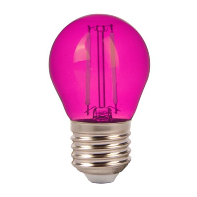 VT-2132 LED žárovka BAREVNÁ LED žárovka, barva: růžová, zelená, modrá, červená, těleso kov šedostříbrná, sklo čiré, LED 2W, 60lm, E27, G45, 230V, tř.1, rozměry d=45mm, h=75mm