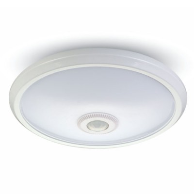 GRANTO LED 12W senzor PIR Stropní svítidlo, senzor PIR, záběr 360°, dosah 6m, čas sepnutí 10s-3min, těleso plast bílá, difuzor plast opál, LED 12W, teplá 3000K, neutrální 4000K, nebo denní 6400K, 800lm, 230V, IP20, tř.1, d=290mm, h=60mm