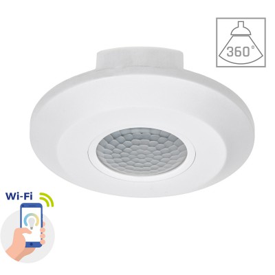 PIR C01, smart Tuya WiFi, 1-10V PIR - Stropní senzor pohybu pro osvětlení, bílý, záběr 360°/120°, dosah až 8m, čas 10s-15min, 3-1000lx, smart Tuya WiFi, 1-10V, max.2kW, 230V, IP20, d=115mm, h=32mm