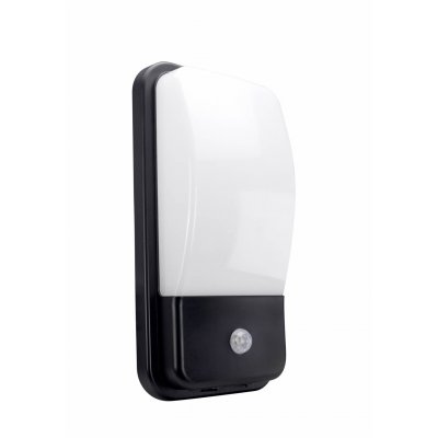 DENISKO 20W PIR IP54 Nástěnné venkovní svítidlo, PIR senzor pohybu, doba sepnutí 10s-3min, těleso plast, povrch černá, difuzor plast opál, LED 20W, 2600lm, neutrální 4000K, 230V, IP54, tř.2, rozměry 300x150x86mm.