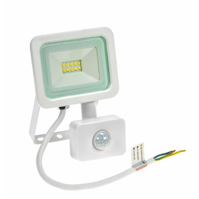 FRATER 10W, IP44, PIR LED reflektor se senzorem pohybu PIR, dosah 2-10m, čas 10s-7min, nastav. směr svícení, hliník, povrch bílá, krycí sklo čiré, LED 10W, 850lm, teplá 3000K, Ra80, 230V, IP44,  tř.1, 106x104x25mm.