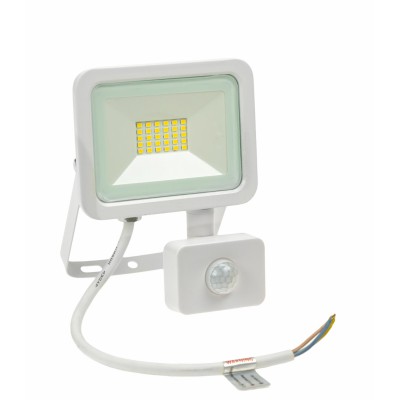 FRATER 20W, IP44, PIR LED reflektor se senzorem pohybu PIR, dosah 2-10m, čas 10s-7min, nastav. směr svícení, hliník, povrch bílá, krycí sklo čiré, LED 20W, 1820lm, neutrální 4000K, Ra80, 230V, IP44,  tř.1, 158x121x25mm.