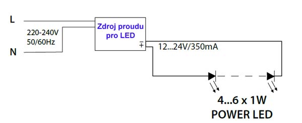 Zapojení zdroje proudu s výkonovou LED